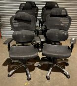 6 x Black Fabric Wheeled Office Chairs