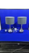 Pair Of Bedside Lamps Silver Base Grey Shade