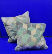 2 Malini Geometric Patterned Cushions Blue/Grey/Gold