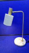 Pair Of Bedside Lamps Marble Effect Base, Brass Stand, White Shade