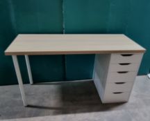 1 x Office Desk With 5 Drawers in White And Beech 1400mm x 730mm x 600mm