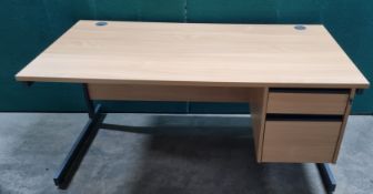 1 x Beech Office Desk With 2 Lockable Drawers With Key 1600mm x 800mm x 720mm