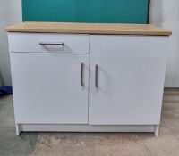 1 x Kitchen Unit In White With Beech Top 2 Doors One Drawer 1200mm x 600mm