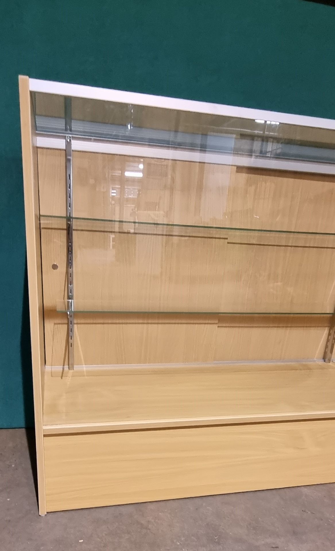 2 x Beech Display Cabinets With 2 Glass Shelves 1220mm x 460mm x 975mm - Image 2 of 6