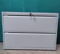 1 x Bisley 2 Drawer Filing Cabinet With Key Matt Grey 100mm x 690mm x 470mm