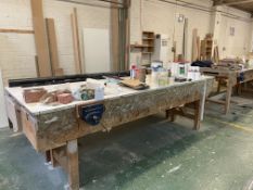 Large Wooden Workbench w/ 2 x Vices | Contents not included