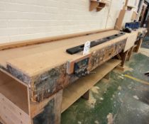 Large Wooden Workbench w/Vice | Contents not included