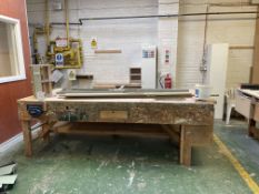 Large Wooden Workbench w/Vice | Contents not included