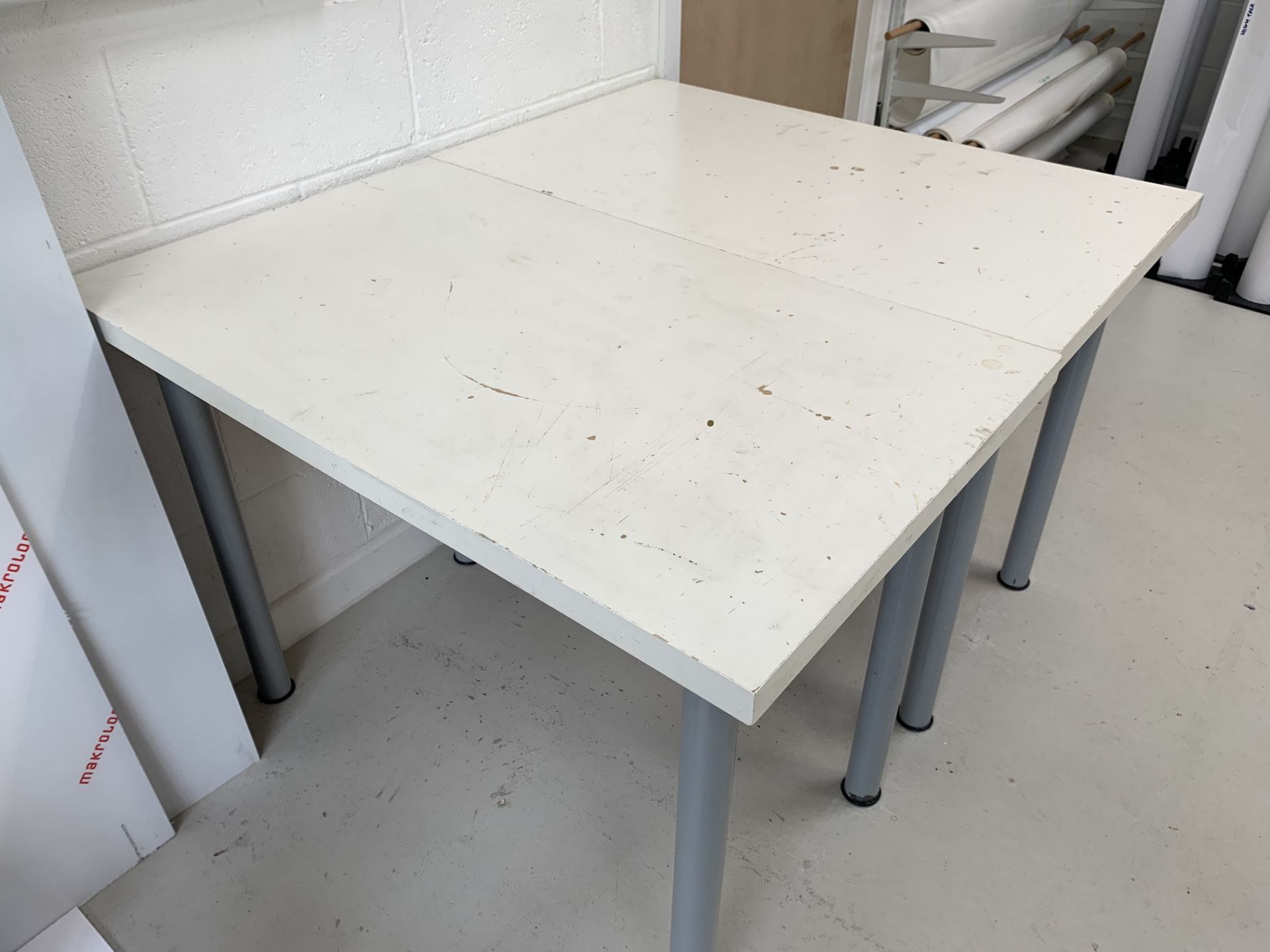 12 x White Tables with Steel Tube Legs (1000mm x 600mm)
