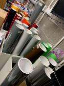 Various coloured vinyl rolls, varying lengths and colours, mostly Metamark