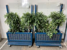 Pair Of Metal Café Barriers On Castors With Artificial Plants