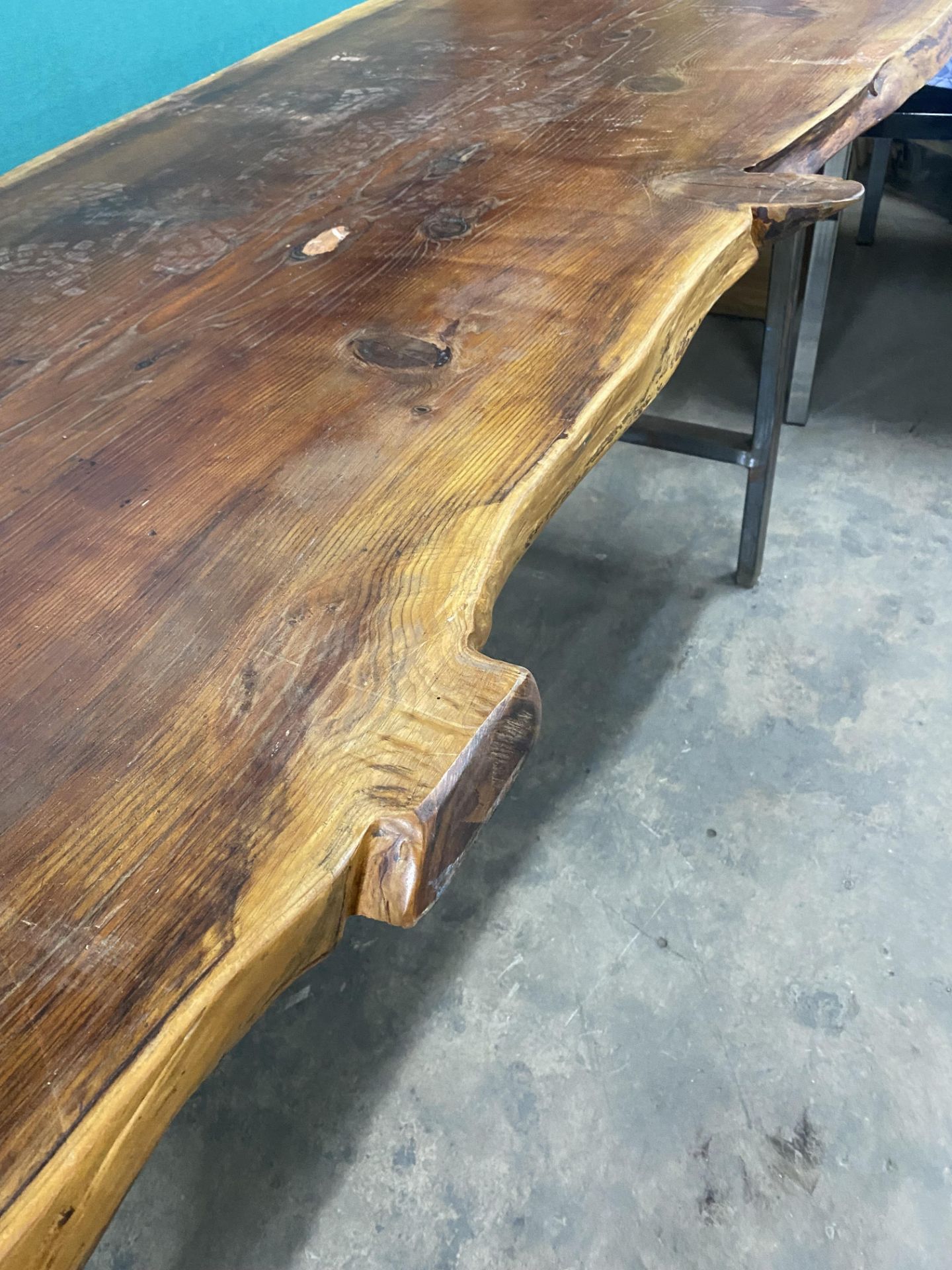 Large Rustic Wooden Dining Table On Metal Frame | 244cm x 109cm x 95cm - Image 5 of 8