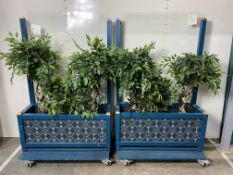 Pair Of Metal Café Barriers On Castors With Artificial Plants