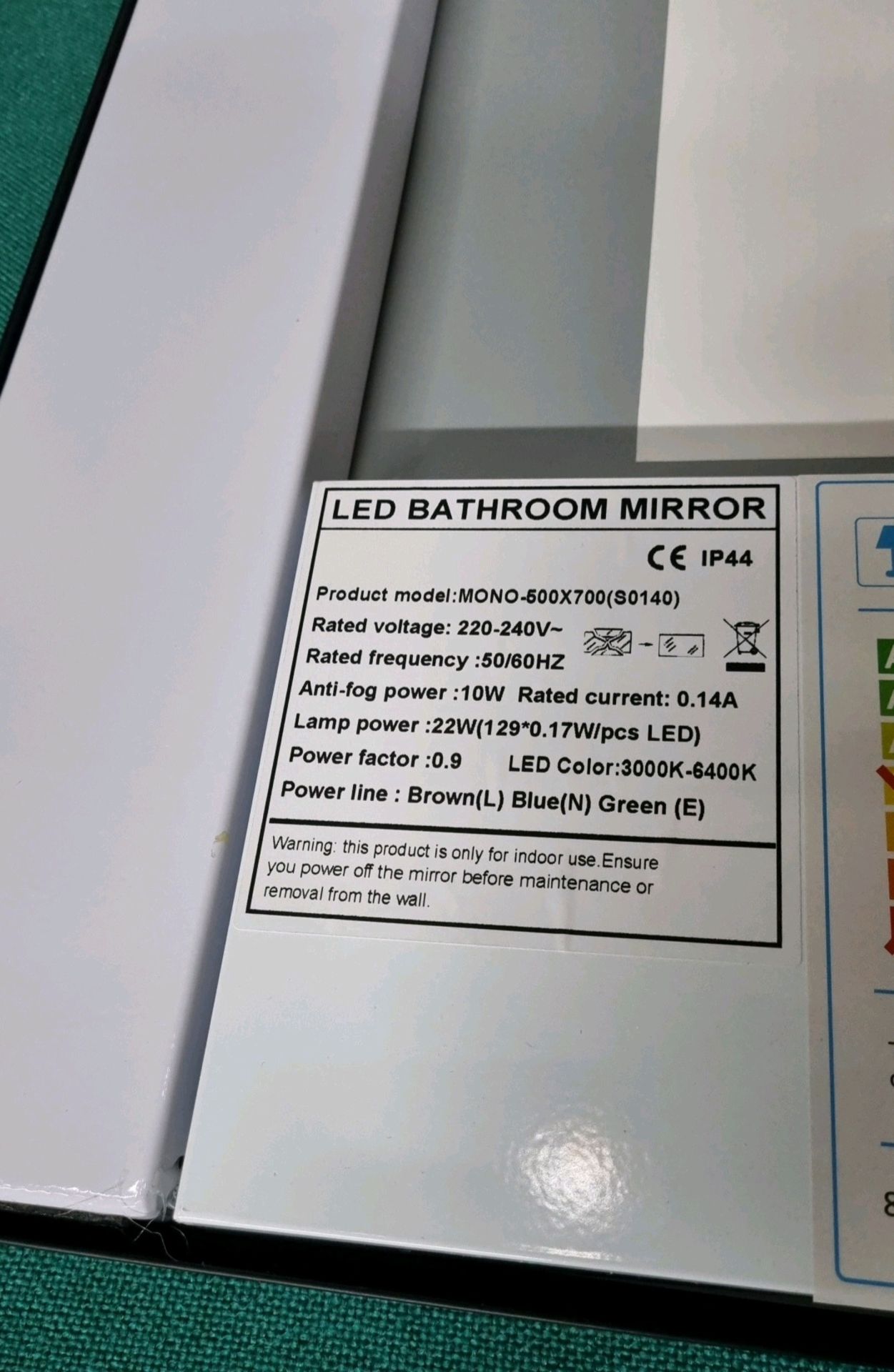 Mono LED Bathroom Mirror 5X7EN60598 - Image 3 of 4