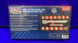 2 x Sealey 15pc 1/2" sq Drive Metric Low Profile Socket Set - Premier