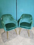 Ex Display 2 x Green Velvet Effect Chairs | RRP £299