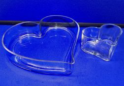 2 x Sets of Glass Heart Dishes