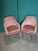 Ex Display 2 x Pink Velvet Effect Chairs | RRP £299