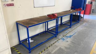 3 x Metal Framed Workbenches w/ Wooden Top