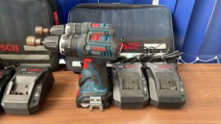 2 x Bosch GSB 18 V-LI Brushless Combi Drills w/ Battery, Charger & Carry Bag