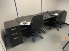 2 x Metal Framed Office Desks w/ Wooden Top, Pedestal Units & Operator Chairs