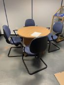 Wooden Circular Meeting Table w/ 4 x Fabric Chairs
