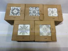 5 x Boxes Of Nikea Sephia Matt Grey Mixed Pattern Wall & Floor Tiles, 20cm x 20cm, 25 Per Box - See