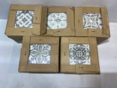 5 x Boxes Of Nikea Sephia Matt Grey Mixed Pattern Wall & Floor Tiles, 20cm x 20cm, 25 Per Box - See