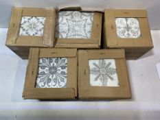 5 x Boxes Of Nikea Sephia Matt Grey Mixed Pattern Wall & Floor Tiles, 20cm x 20cm, 25 Per Box - See
