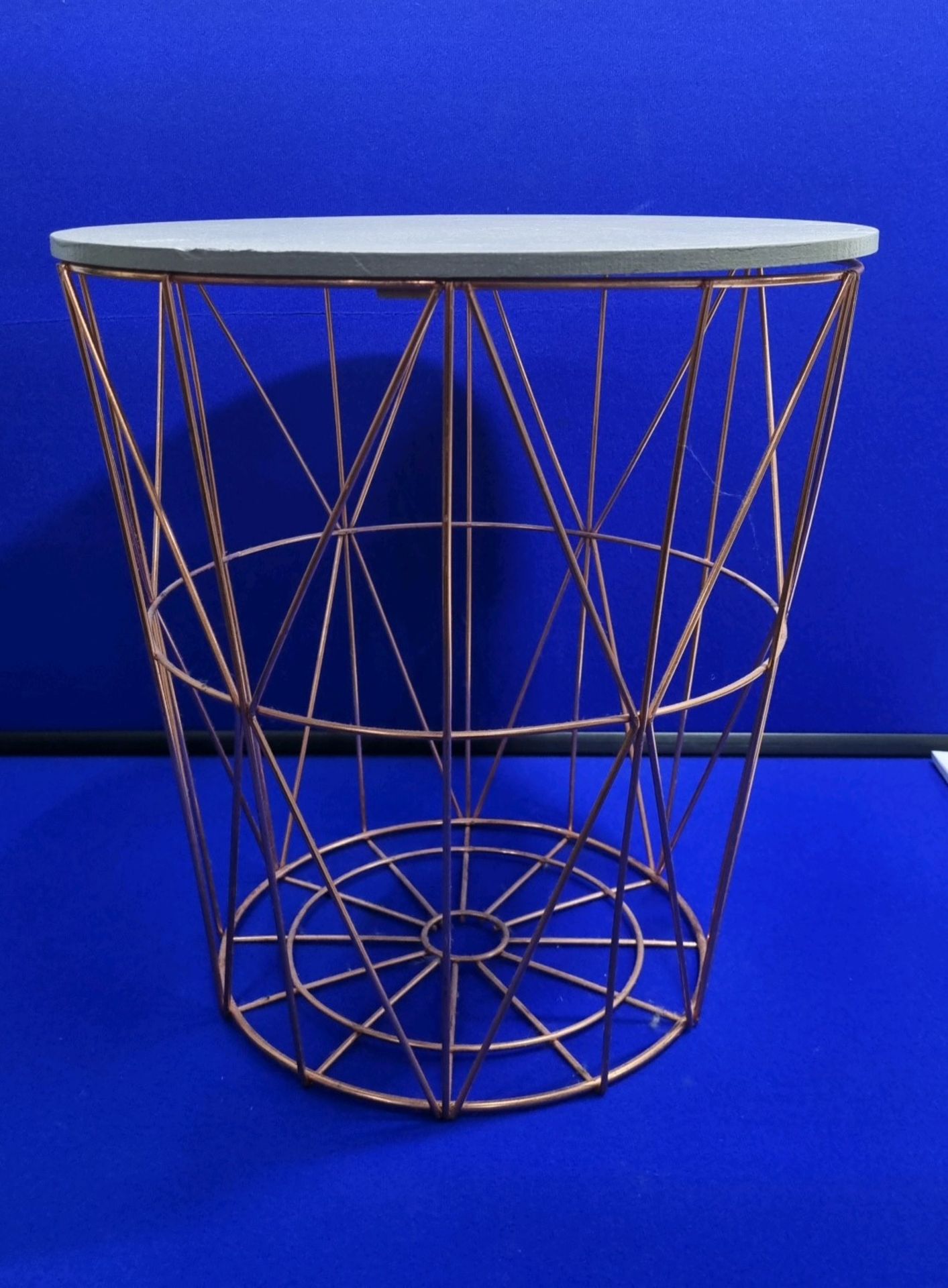 Copper Geometric Wire Framed Bedside/Coffee Table 400mm Diameter 420mm High - Image 2 of 3