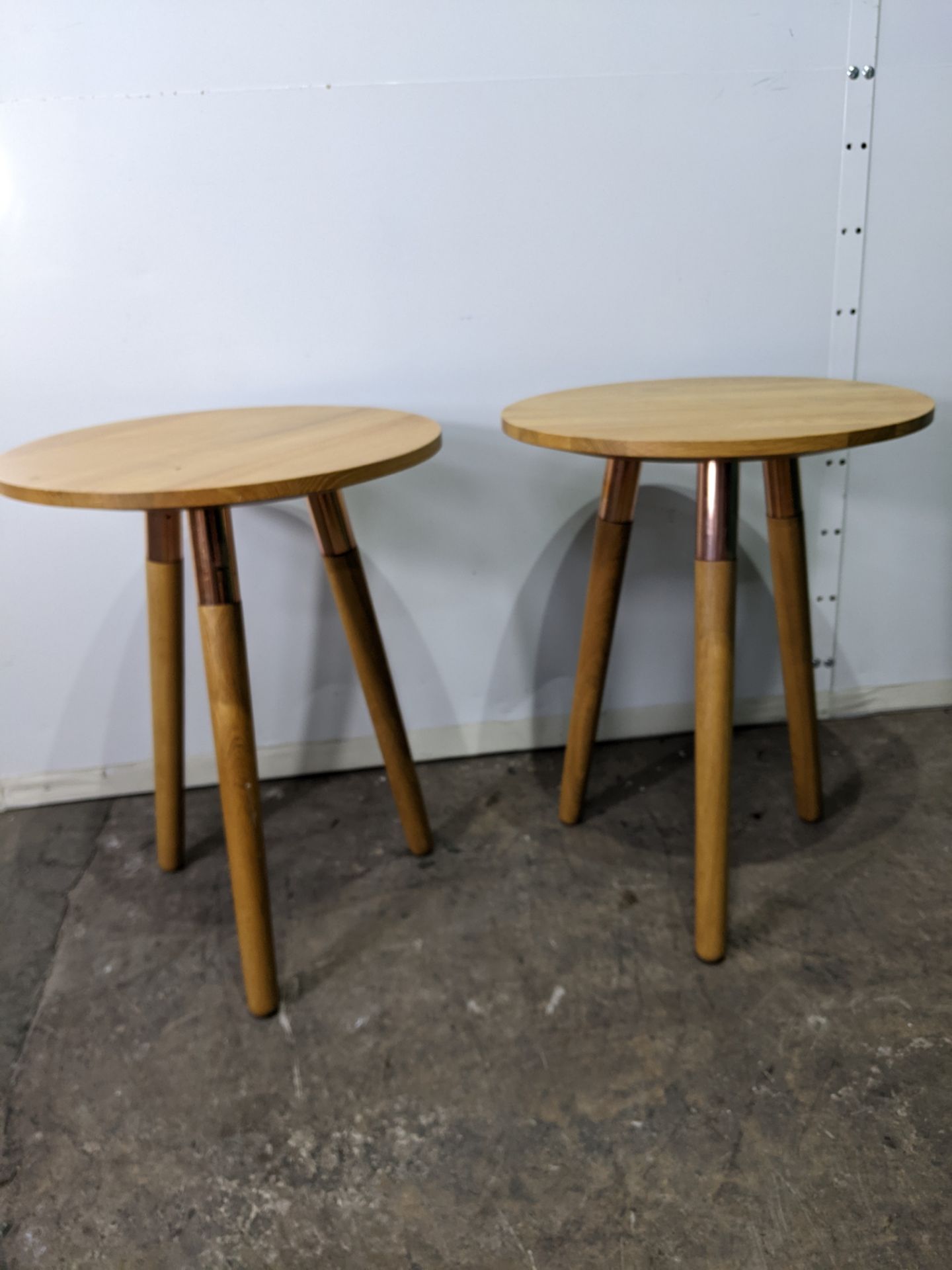 2 x Round Wooden 3 Legged Side Tables - Image 4 of 4