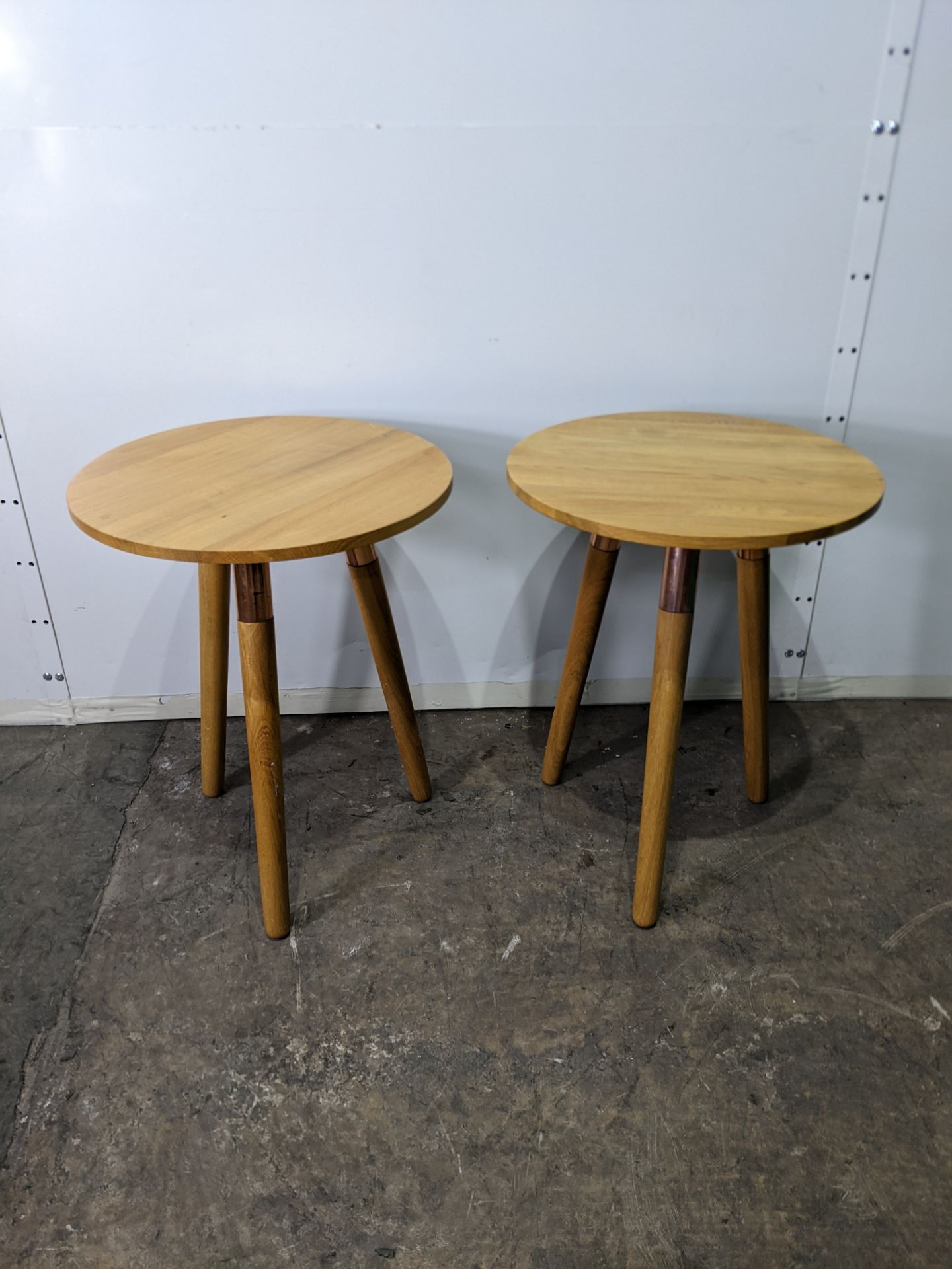 2 x Round Wooden 3 Legged Side Tables