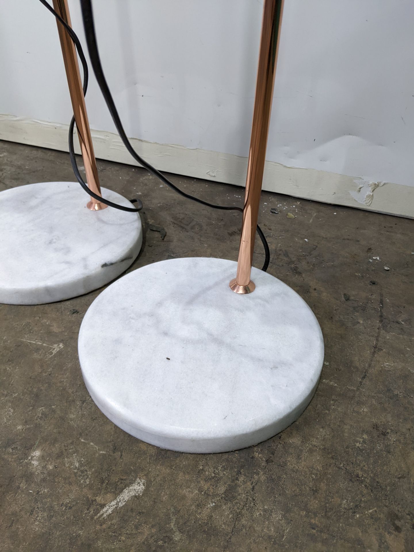 2 x Copper Effect Floor Lamps w/ Marble Effect Base - Image 5 of 5