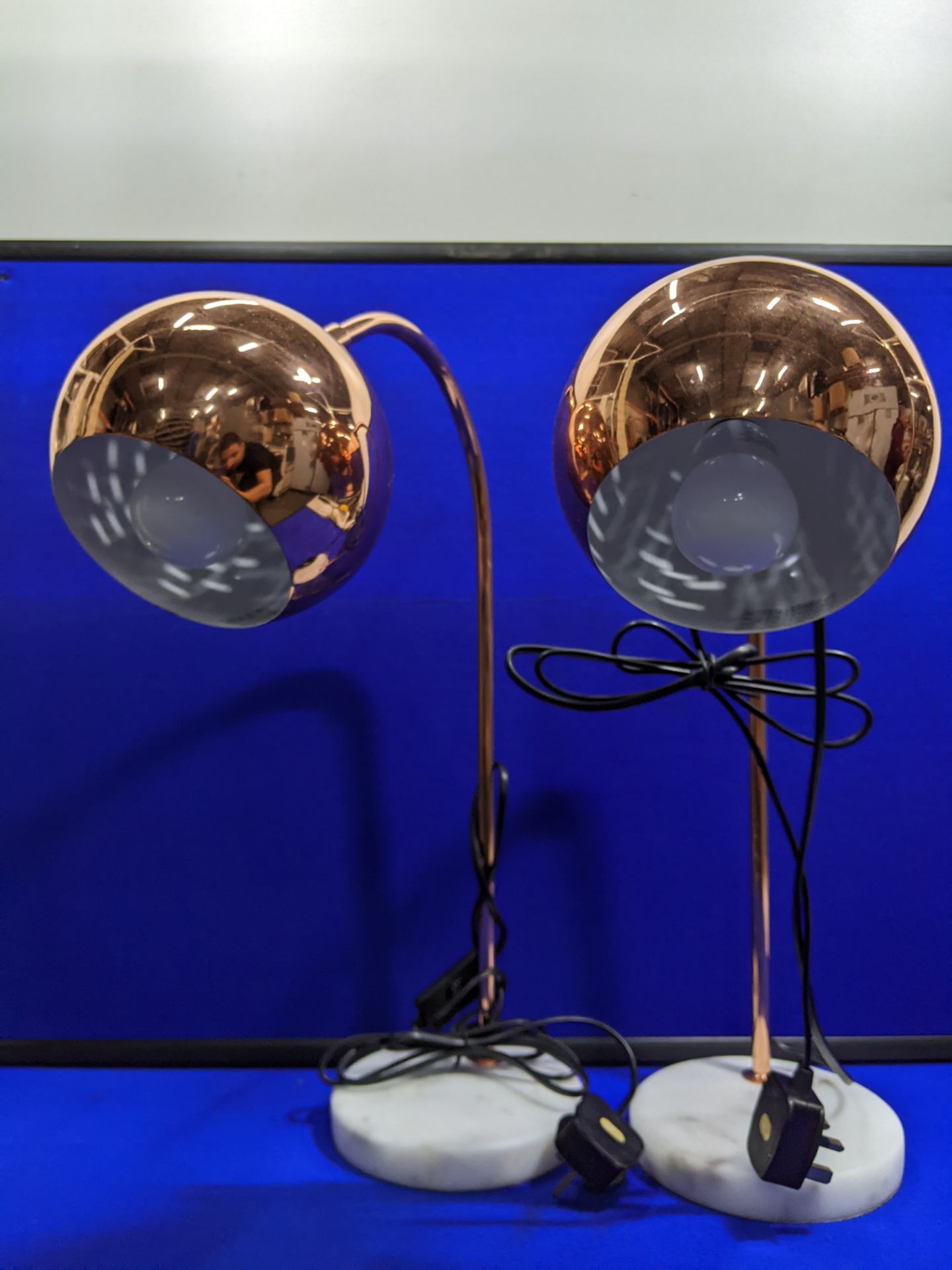 2 x Copper Effect Table Lamps w/ Marble Effect Base - Image 3 of 3