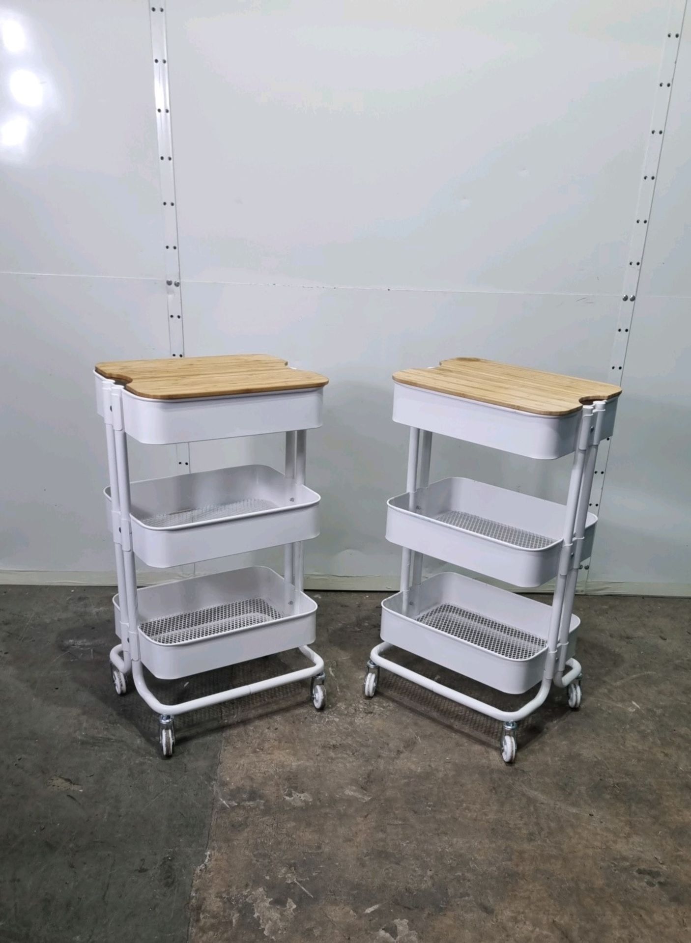 2 x 3 Tier Trolleys | White/Oak