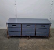 Grey & Copper Wire Framed 3 Drawer Bench Unit
