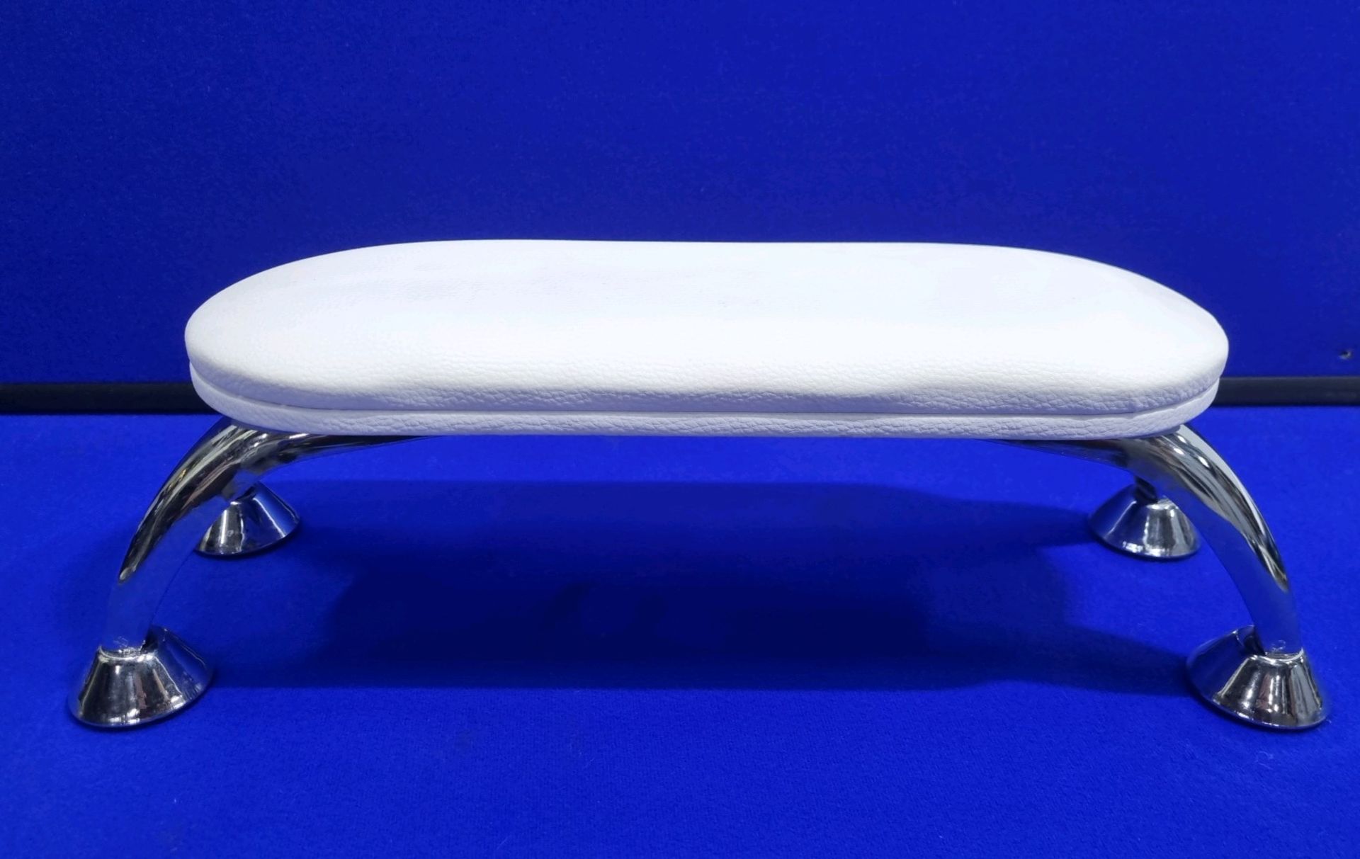 Small Faux Leather White & Chrome Footstool - Image 2 of 3