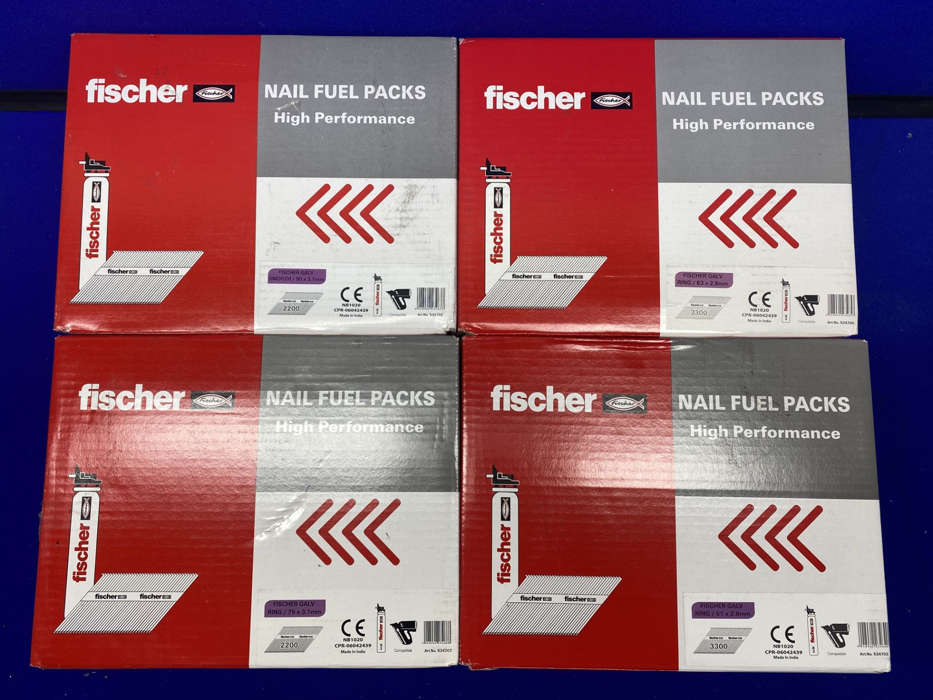 12 x Various Boxes Of Fischer Galvanised 1st Fix Framing Nails With Fuel Cells - See Description