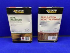Mixed Lot Of 5L Cans Of Everbuild Wood Preserver & Everbuild Wood Treatment - See Description