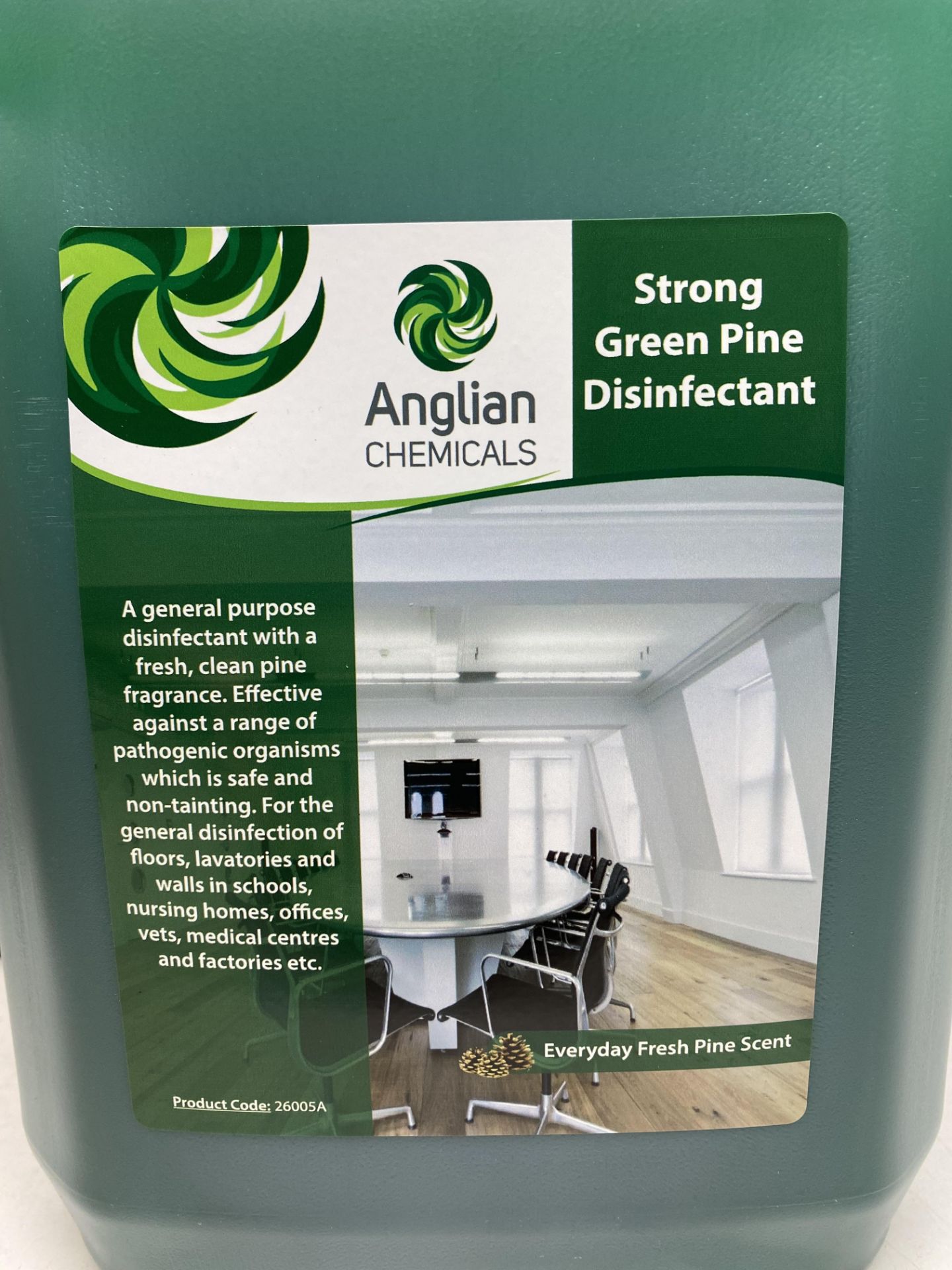 18 x 5 Litre Bottles Of Anglian Chemicals 26005A Strong Green Pine Disinfectant