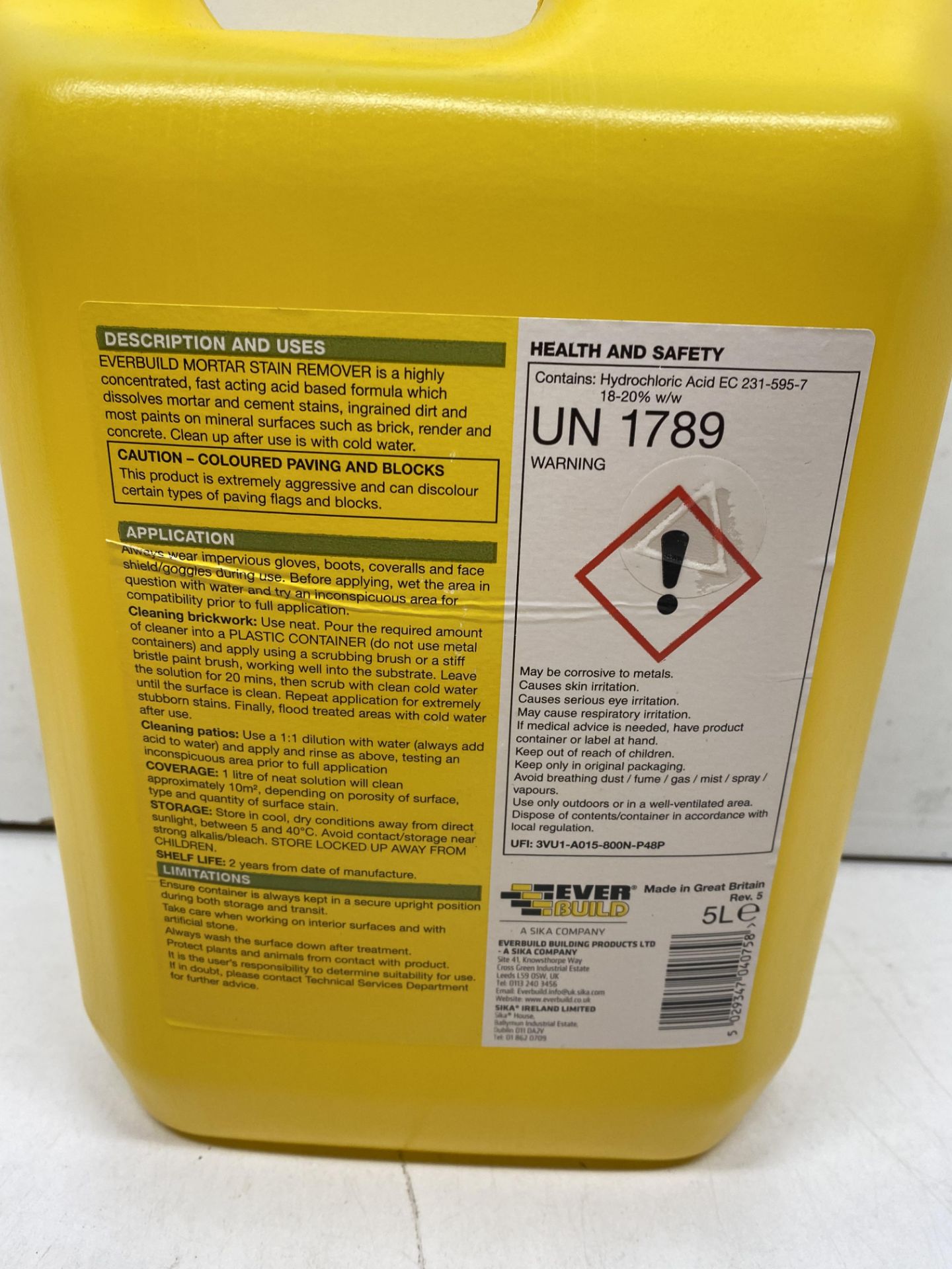 5 x Everbuild 407 Mortar Stain Remover 5 Litre - Image 2 of 2