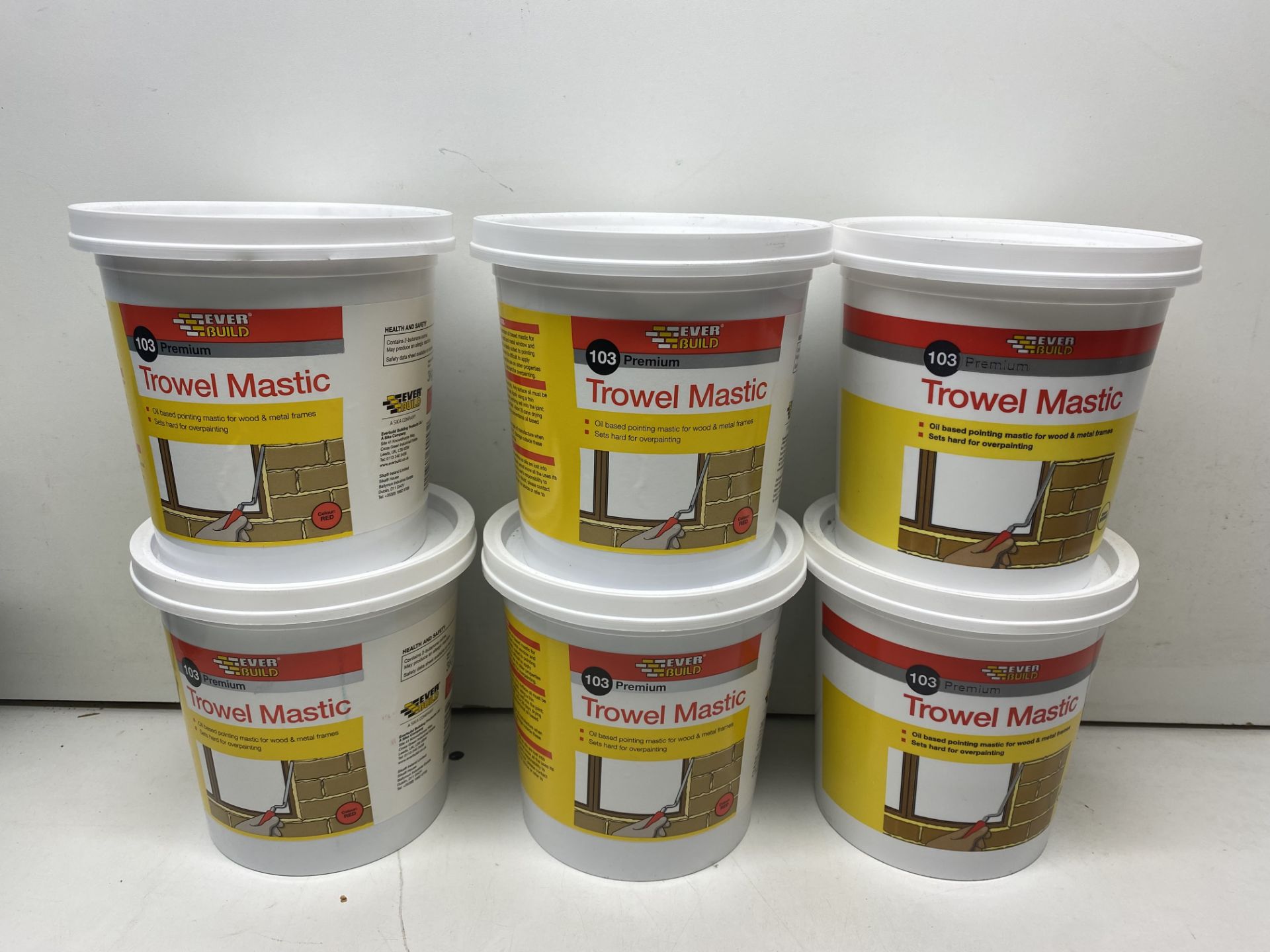 6 x Tubs Of Various Coloured Everbuild Trowel Mastic - See Description