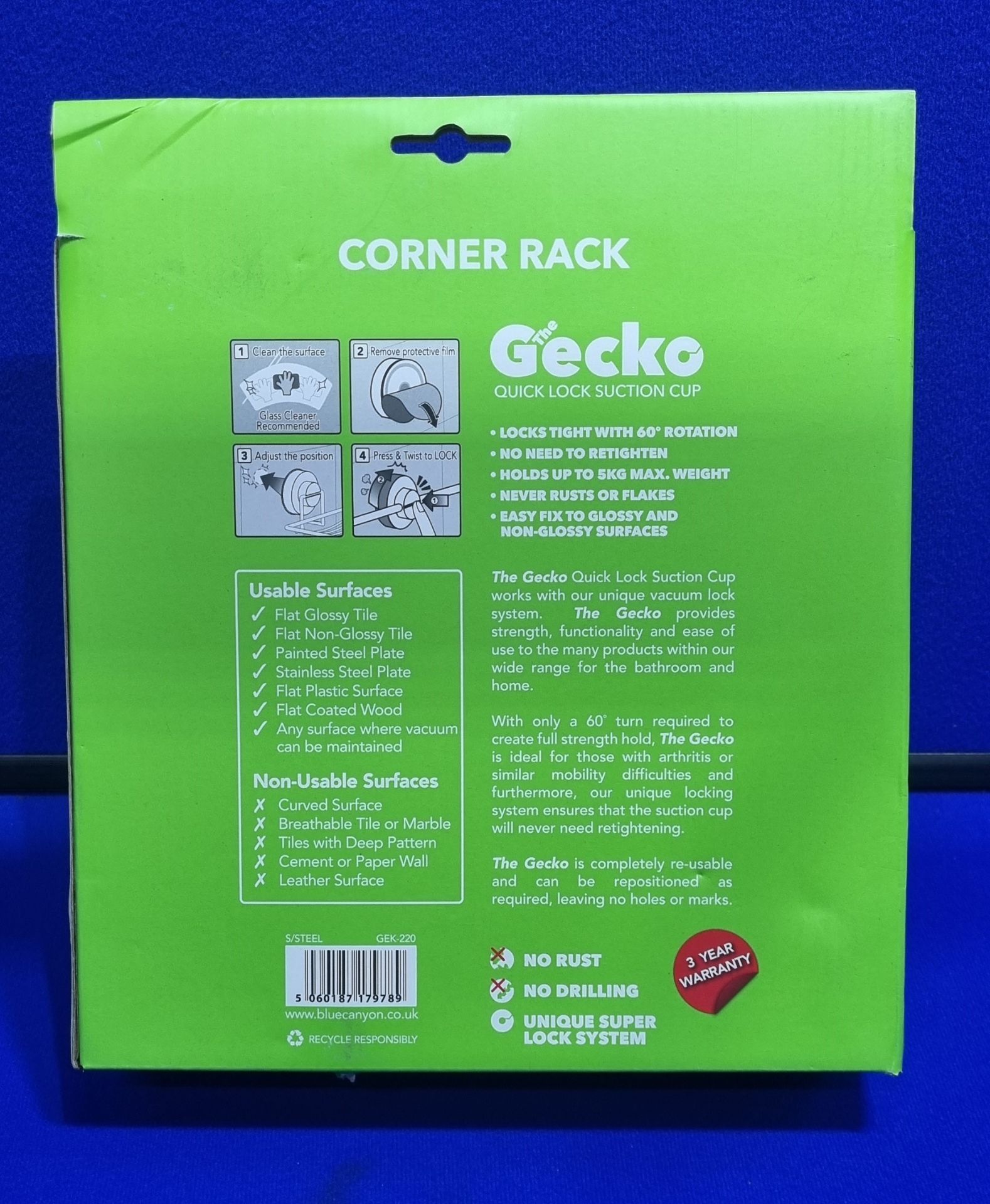 Ex Display Gecko Quick Lock Suction Cup Corner Tray - Image 4 of 4