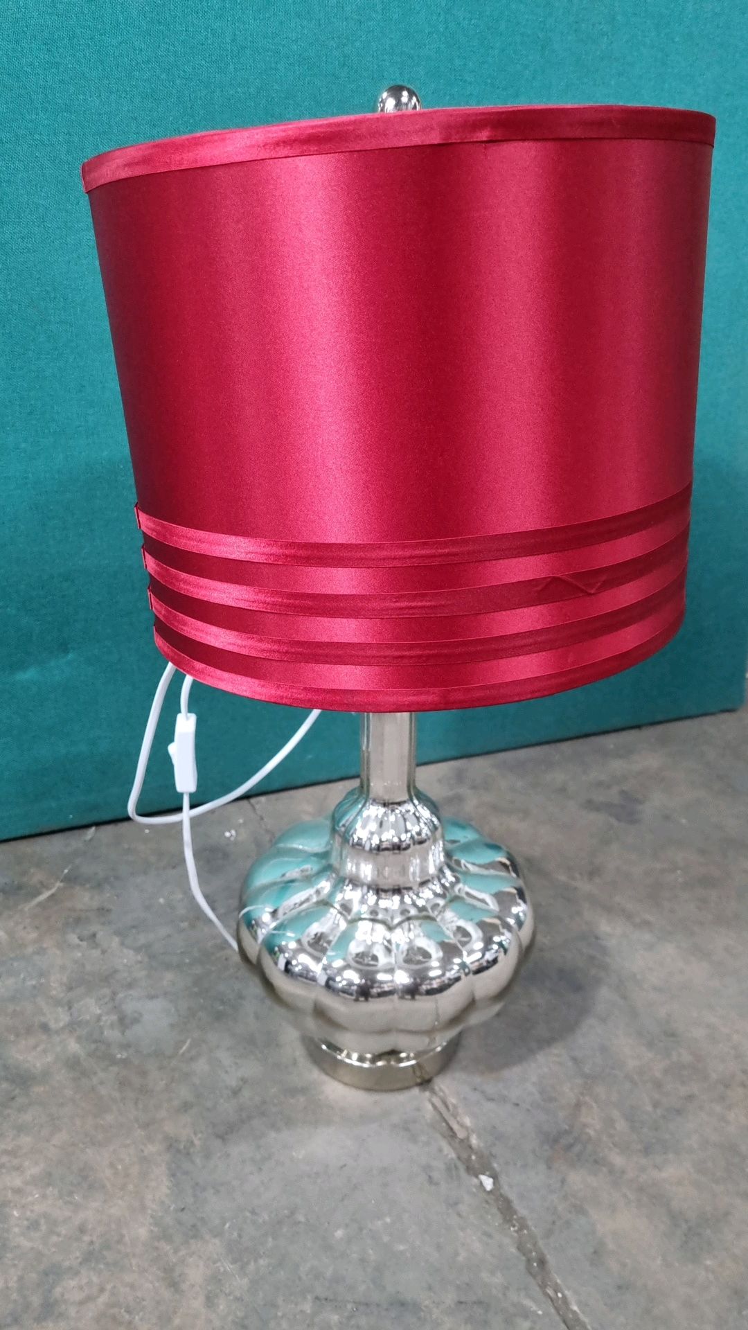 Ex Display Silver Table Lamp With Red Shade - Image 2 of 3