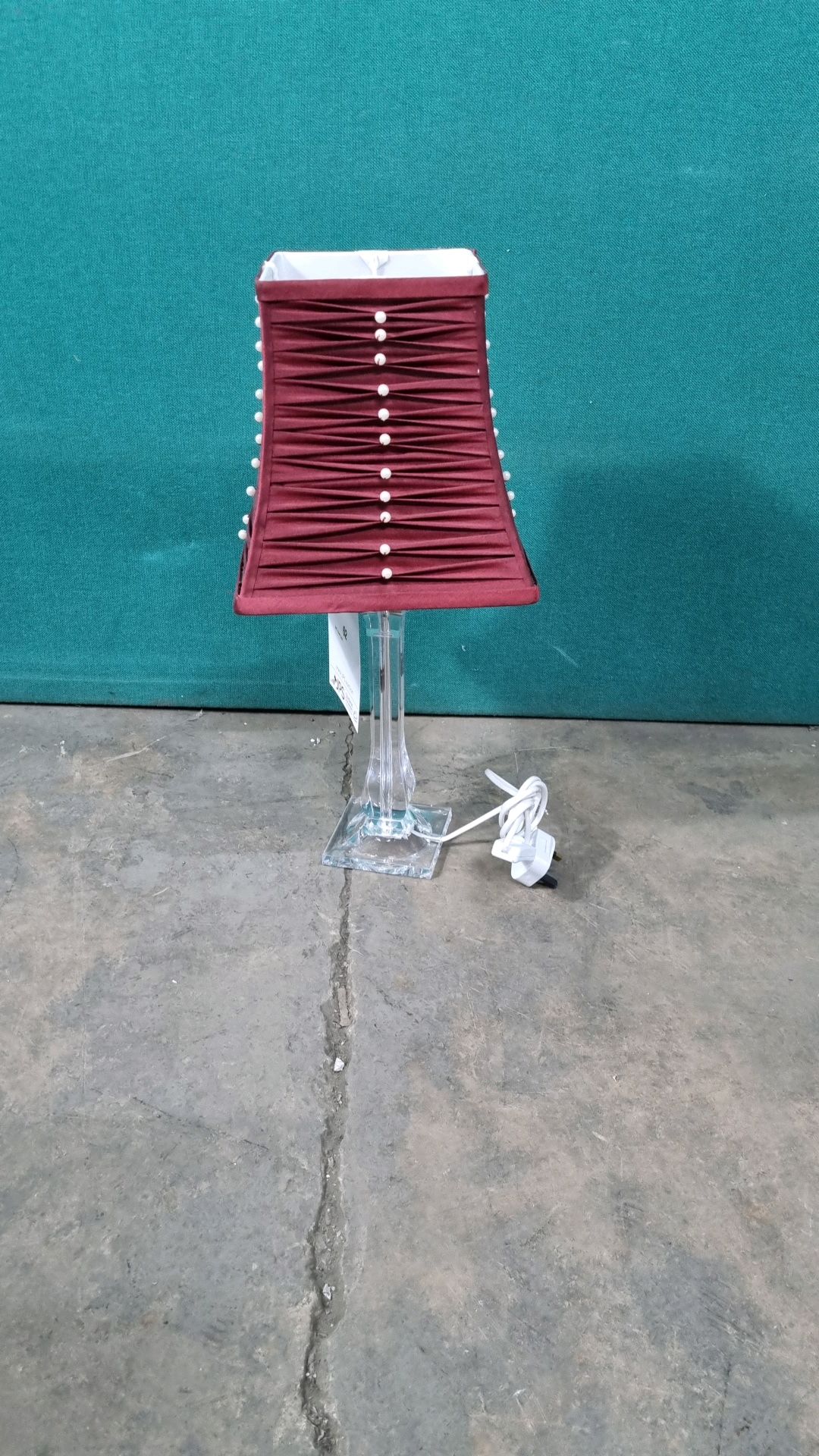 Ex Display Glass Effect Table Lamp With Burgundy Shade