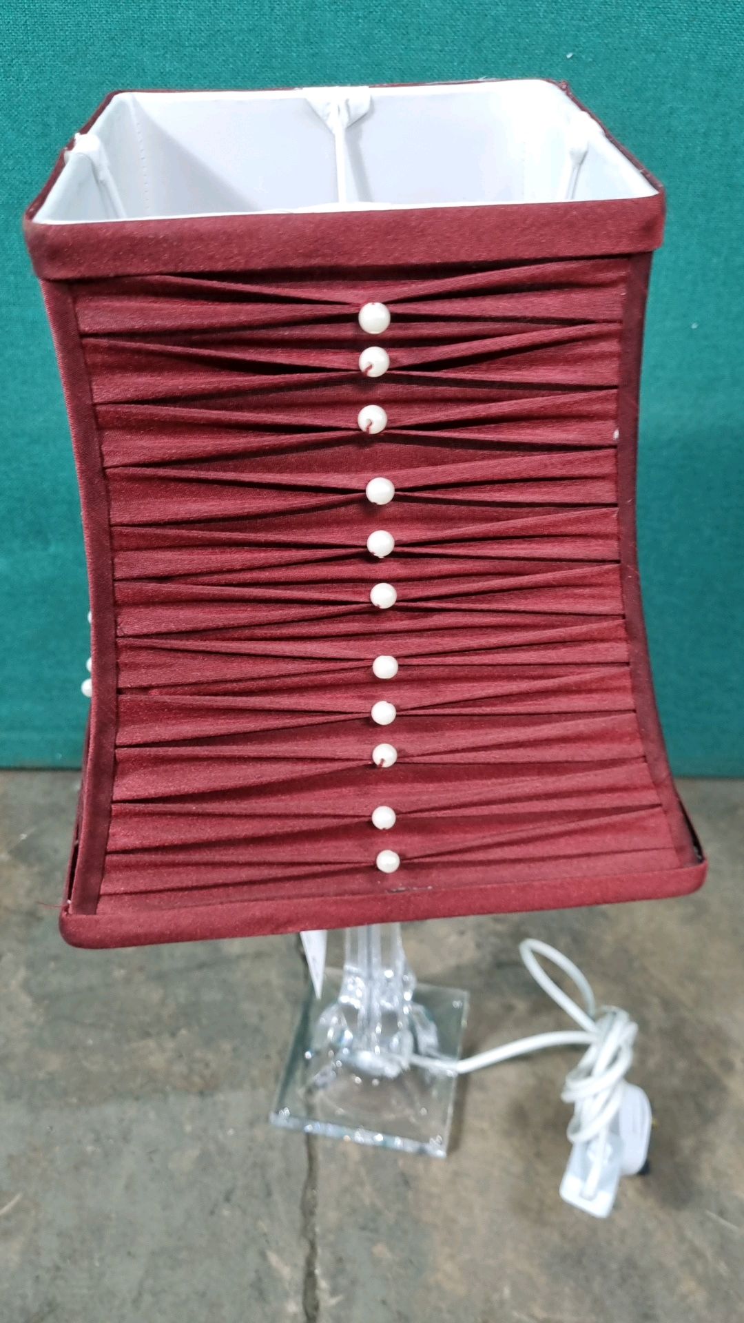 Ex Display Glass Effect Table Lamp With Burgundy Shade - Image 3 of 3