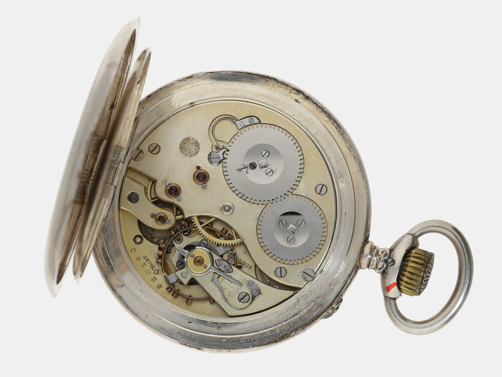 Taschenuhr: sehr schöne große silberne Taschenuhr der Marke IWC, ca. 1911: Ca. Ø53mm, ca. 105g, Silb - Bild 2 aus 2