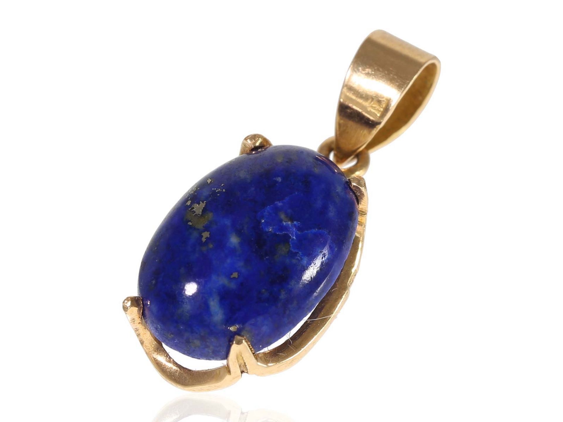 Anhänger: handgearbeiteter Anhänger mit Lapislazuli: Ca. 15 x 10mm, ca. 2,2g, 21K Gold, Lapislazuli- - Bild 4 aus 4