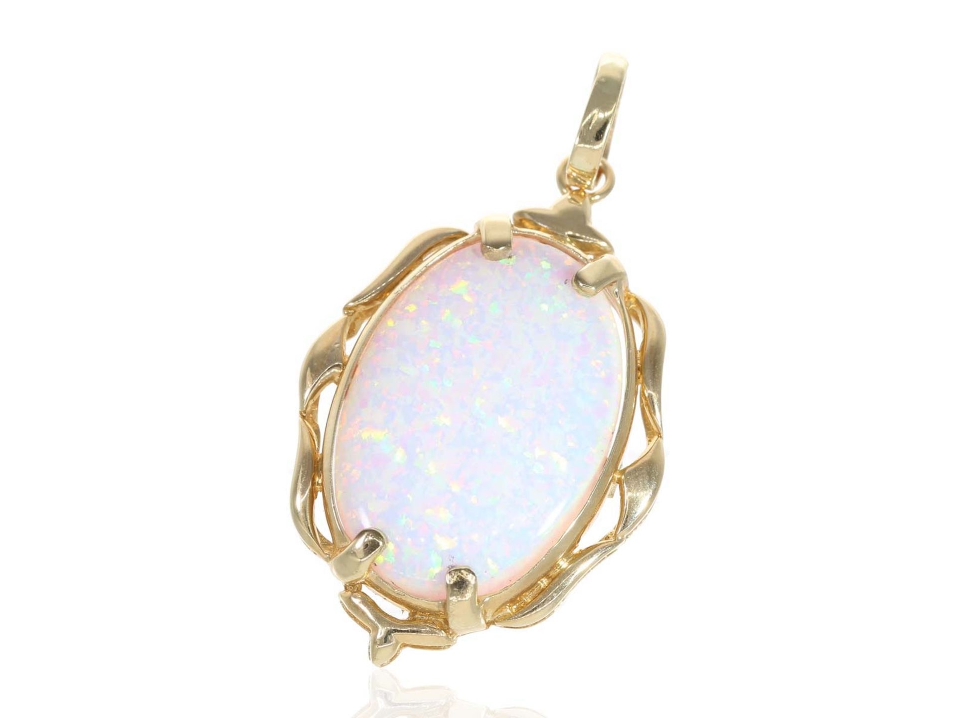 Anhänger: dekorativer vintage Anhänger mit schillerndem Opal: Ca. 37 x 28mm, ca. 10,5g, Fassung aus 