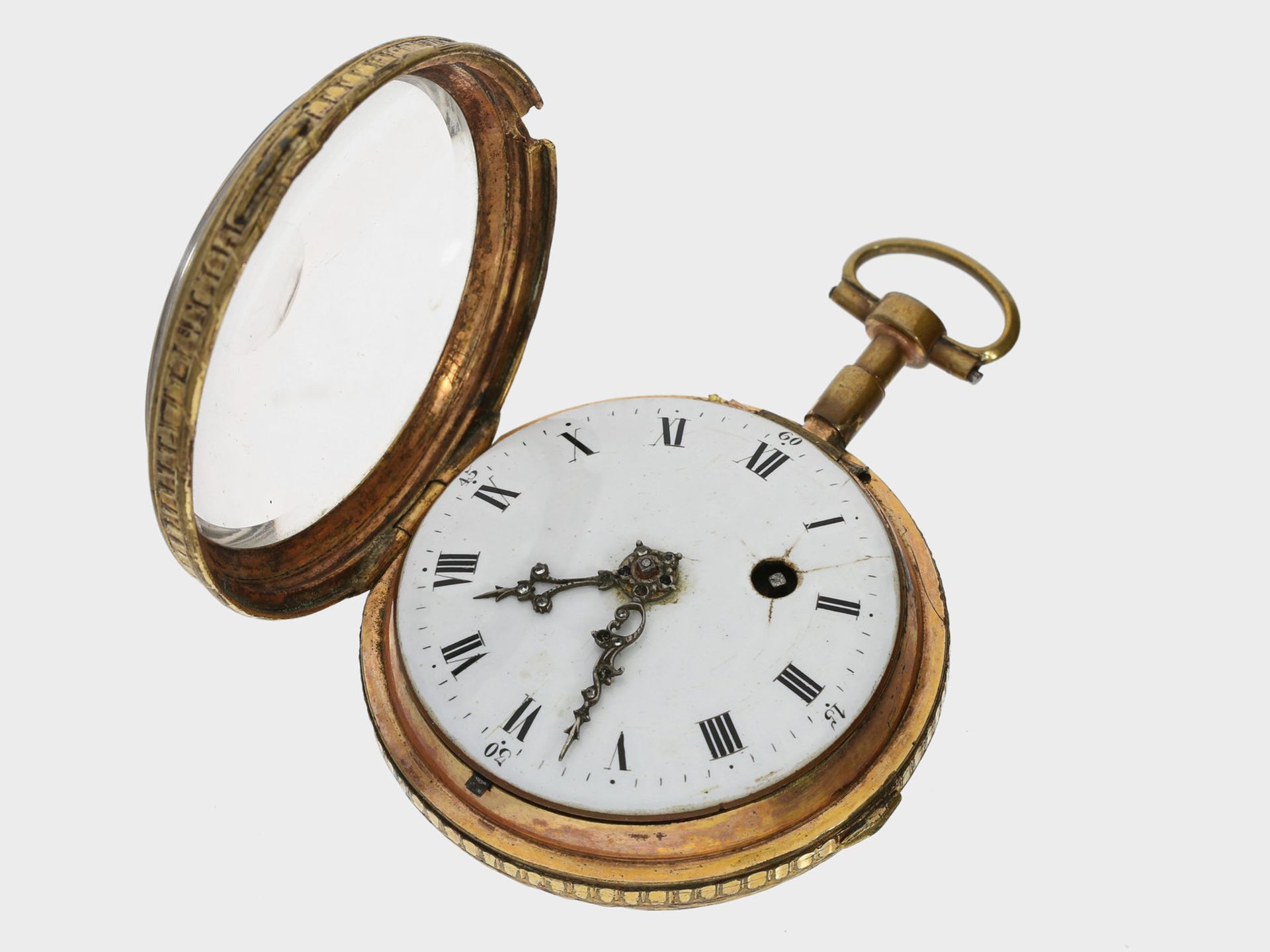 Taschenuhr: große Genfer Emaille-Spindeluhr, um 1780, signiert Ph. Terrot Geneve, bedeutender Uhrmac - Bild 3 aus 5